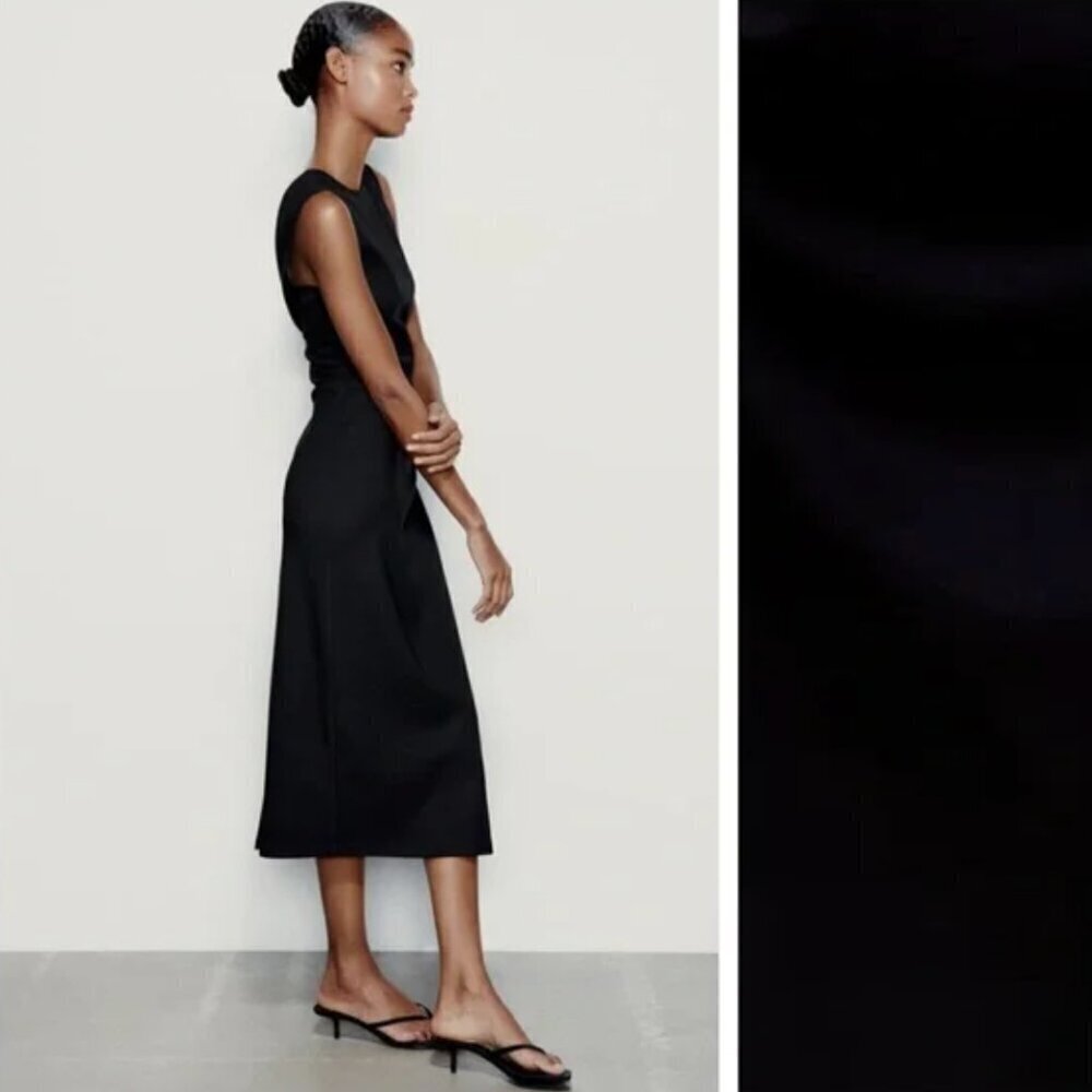 Zara Black Draped Side Fitted Midi Dress. Size M. NEW WITH TAG! - Picture 3 of 6